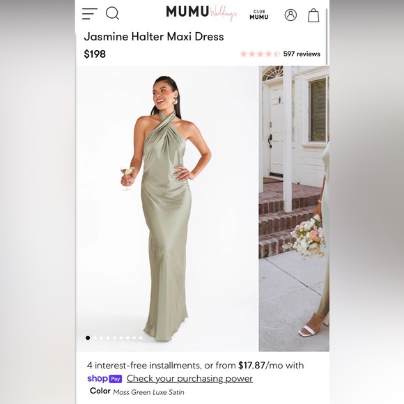 Jasmine Halter Maxi Dress - Show Me Your MuMu - Moss Green Size XS - Picture 2 of 3